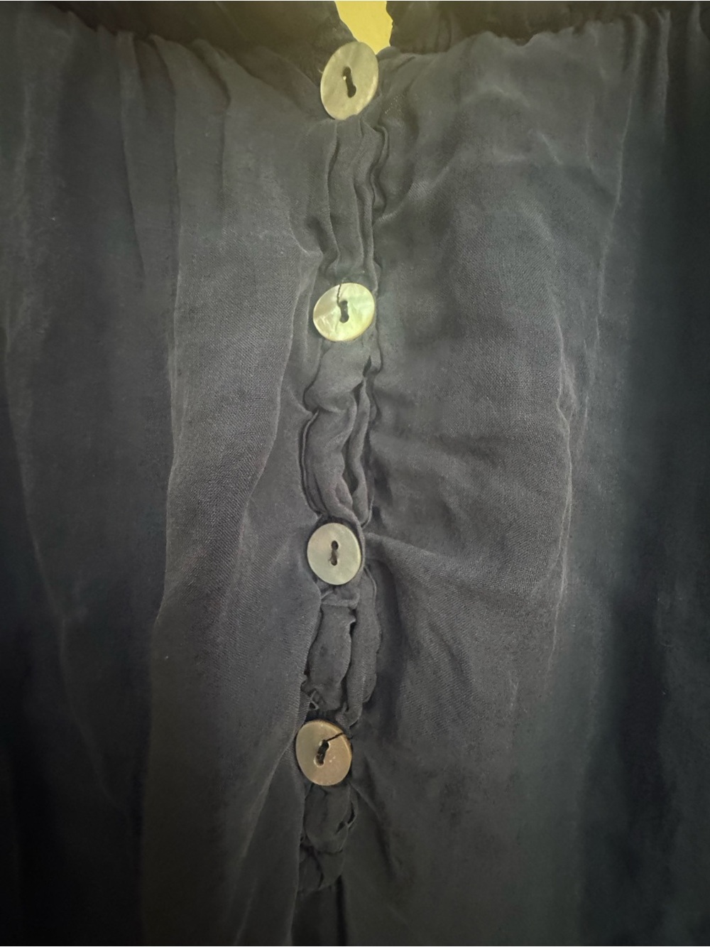 Flowy Navy Peasant silk Blouse with Button Front - Picture 2 of 7